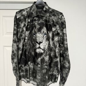 Maceoo Shirt Men’s Fibonacci Lion Thoughts Black Long Sleeve Button Down - XL